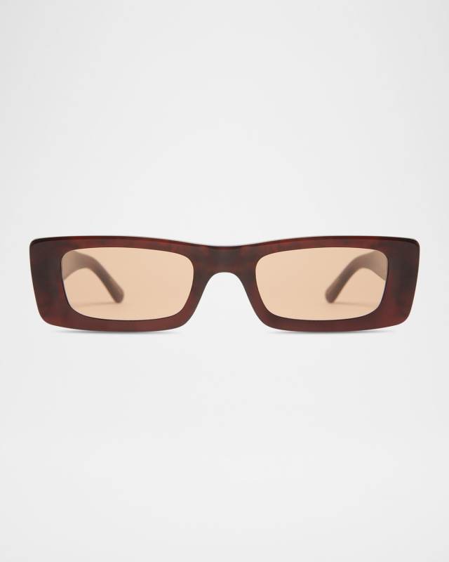 Flynn Glossy Acetate Rectangle Sunglasses